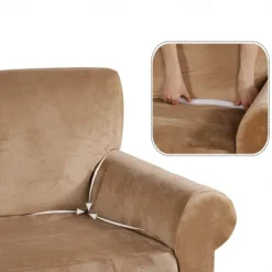 Stretch Sofa Cover Slipcover Elastic Velvet Sectional Couch Armchair Loveseat Burgundy Red 4 Or 3 Seater L Shape Plain Solid Color Soft Durable