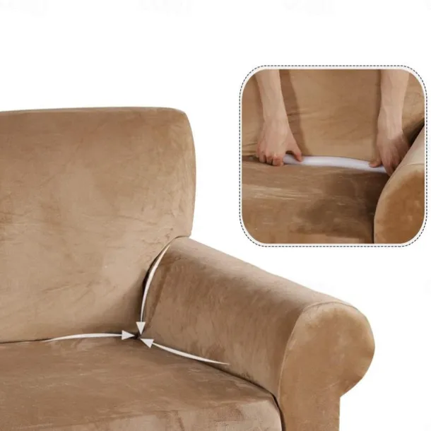 Stretch Sofa Cover Slipcover Elastic Velvet Sectional Couch Armchair Loveseat Burgundy Red 4 Or 3 Seater L Shape Plain Solid Color Soft Durable