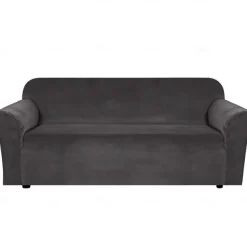 Stretch Sofa Cover Slipcover Elastic Velvet Sectional Couch Armchair Loveseat Burgundy Red 4 Or 3 Seater L Shape Plain Solid Color Soft Durable