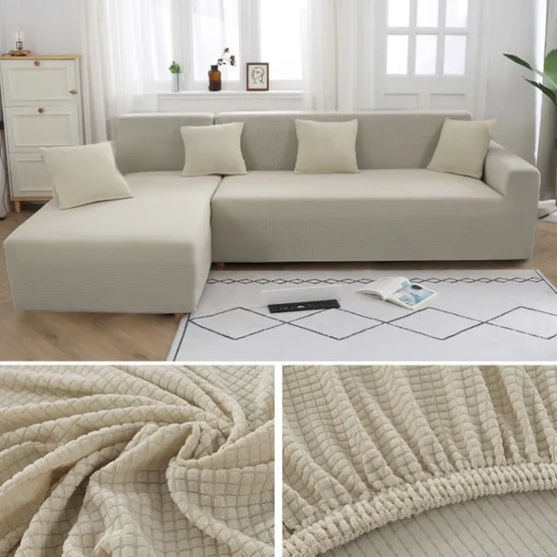 Stretch Sofa Cover Slipcover Jacquard Elastic Sectional Couch Armchair Loveseat 4 or 4 or 3 Seater Burgundy Red L Shape White Grey Black Plain Solid Color Soft Durable Washable(1 Free Cushion Cover)