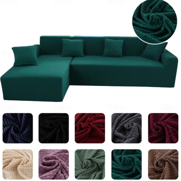 Stretch Sofa Cover Slipcover Jacquard Elastic Sectional Couch Armchair Loveseat 4 or 4 or 3 Seater Burgundy Red L Shape White Grey Black Plain Solid Color Soft Durable Washable(1 Free Cushion Cover)