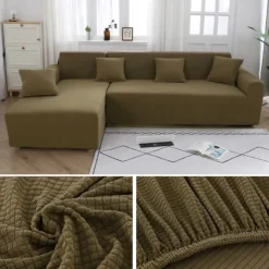 Stretch Sofa Cover Slipcover Jacquard Elastic Sectional Couch Armchair Loveseat 4 or 4 or 3 Seater Burgundy Red L Shape White Grey Black Plain Solid Color Soft Durable Washable(1 Free Cushion Cover)