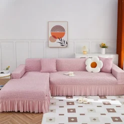 Stretch Sofa Cover Slipcover Jacquard Elastic Sectional Couch Armchair Loveseat 4 or 4 or 3 Seater Burgundy Red L Shape White Grey Black Plain Solid Color Soft Durable Washable(1 Free Cushion Cover)