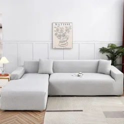 Stretch Sofa Cover Slipcover Jacquard Elastic Sectional Couch Armchair Loveseat 4 or 4 or 3 Seater Burgundy Red L Shape White Grey Black Plain Solid Color Soft Durable Washable(1 Free Cushion Cover)