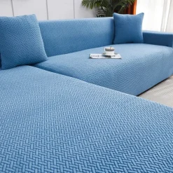 Stretch Sofa Cover Slipcover Jacquard Elastic Sectional Couch Armchair Loveseat 4 or 4 or 3 Seater Burgundy Red L Shape White Grey Black Plain Solid Color Soft Durable Washable(1 Free Cushion Cover)