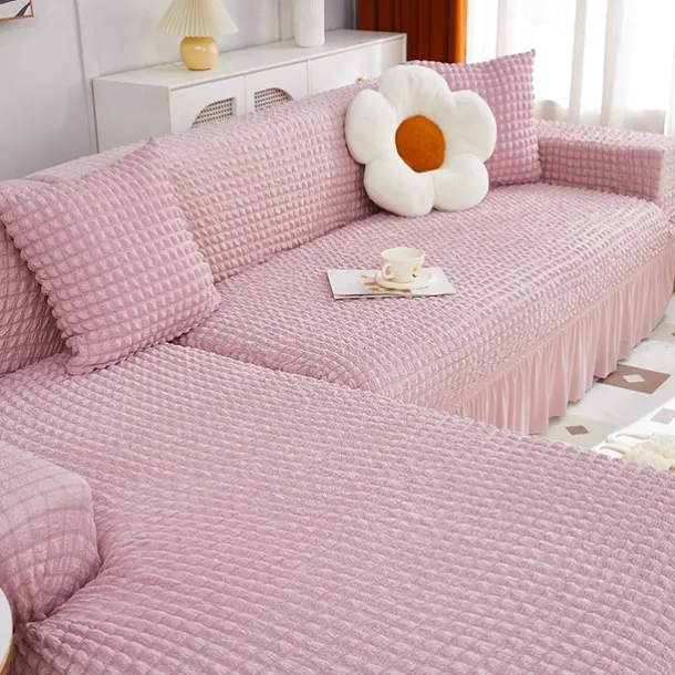 Stretch Sofa Cover Slipcover Jacquard Elastic Sectional Couch Armchair Loveseat 4 or 4 or 3 Seater Burgundy Red L Shape White Grey Black Plain Solid Color Soft Durable Washable(1 Free Cushion Cover)