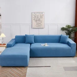 Stretch Sofa Cover Slipcover Jacquard Elastic Sectional Couch Armchair Loveseat 4 or 4 or 3 Seater Burgundy Red L Shape White Grey Black Plain Solid Color Soft Durable Washable(1 Free Cushion Cover)