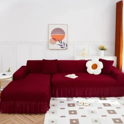 Stretch Sofa Cover Slipcover Jacquard Elastic Sectional Couch Armchair Loveseat 4 or 4 or 3 Seater Burgundy Red L Shape White Grey Black Plain Solid Color Soft Durable Washable(1 Free Cushion Cover)