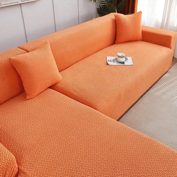 Stretch Sofa Cover Slipcover Jacquard Elastic Sectional Couch Armchair Loveseat 4 or 4 or 3 Seater Burgundy Red L Shape White Grey Black Plain Solid Color Soft Durable Washable(1 Free Cushion Cover)