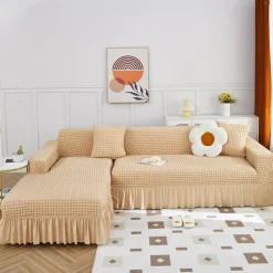 Stretch Sofa Cover Slipcover Jacquard Elastic Sectional Couch Armchair Loveseat 4 or 4 or 3 Seater Burgundy Red L Shape White Grey Black Plain Solid Color Soft Durable Washable(1 Free Cushion Cover)