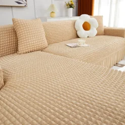 Stretch Sofa Cover Slipcover Jacquard Elastic Sectional Couch Armchair Loveseat 4 or 4 or 3 Seater Burgundy Red L Shape White Grey Black Plain Solid Color Soft Durable Washable(1 Free Cushion Cover)