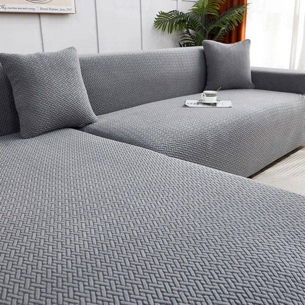 Stretch Sofa Cover Slipcover Jacquard Elastic Sectional Couch Armchair Loveseat 4 or 4 or 3 Seater Burgundy Red L Shape White Grey Black Plain Solid Color Soft Durable Washable(1 Free Cushion Cover)