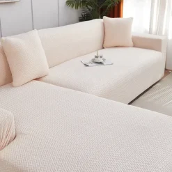 Stretch Sofa Cover Slipcover Jacquard Elastic Sectional Couch Armchair Loveseat 4 or 4 or 3 Seater Burgundy Red L Shape White Grey Black Plain Solid Color Soft Durable Washable(1 Free Cushion Cover)