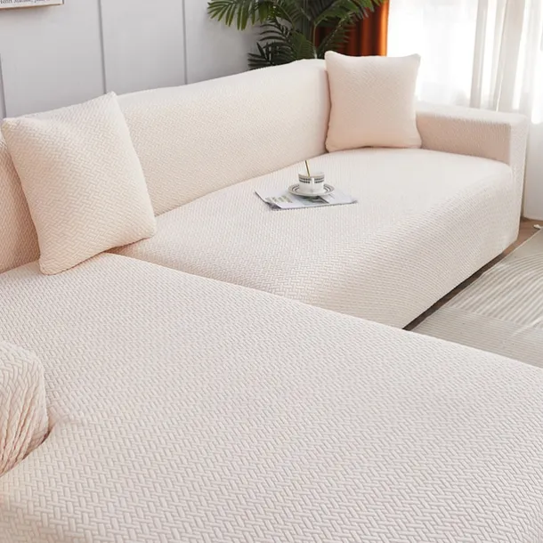 Stretch Sofa Cover Slipcover Jacquard Elastic Sectional Couch Armchair Loveseat 4 or 4 or 3 Seater Burgundy Red L Shape White Grey Black Plain Solid Color Soft Durable Washable(1 Free Cushion Cover)