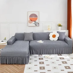 Stretch Sofa Cover Slipcover Jacquard Elastic Sectional Couch Armchair Loveseat 4 or 4 or 3 Seater Burgundy Red L Shape White Grey Black Plain Solid Color Soft Durable Washable(1 Free Cushion Cover)