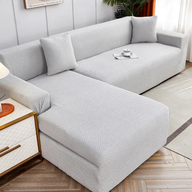 Stretch Sofa Cover Slipcover Jacquard Elastic Sectional Couch Armchair Loveseat 4 or 4 or 3 Seater Burgundy Red L Shape White Grey Black Plain Solid Color Soft Durable Washable(1 Free Cushion Cover)