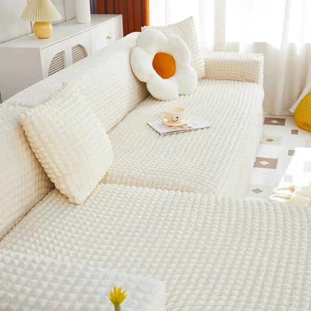 Stretch Sofa Cover Slipcover Jacquard Elastic Sectional Couch Armchair Loveseat 4 or 4 or 3 Seater Burgundy Red L Shape White Grey Black Plain Solid Color Soft Durable Washable(1 Free Cushion Cover)