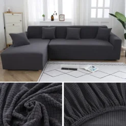 Stretch Sofa Cover Slipcover Jacquard Elastic Sectional Couch Armchair Loveseat 4 or 4 or 3 Seater Burgundy Red L Shape White Grey Black Plain Solid Color Soft Durable Washable(1 Free Cushion Cover)