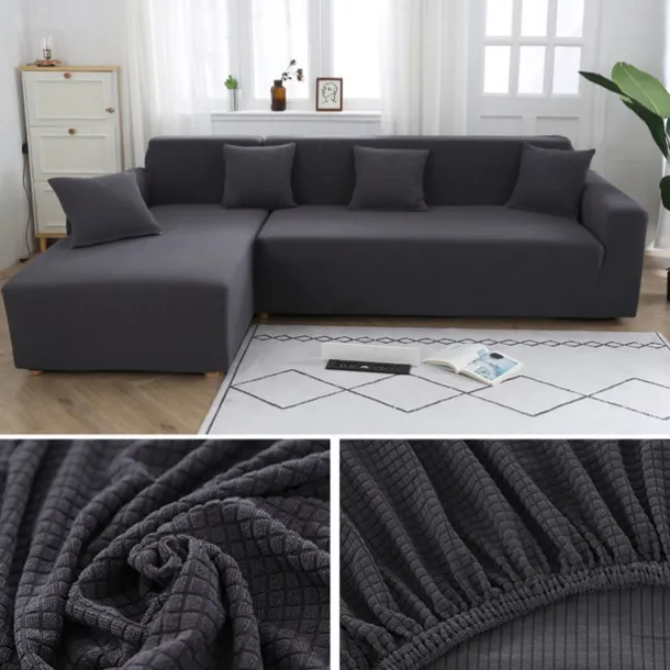 Stretch Sofa Cover Slipcover Jacquard Elastic Sectional Couch Armchair Loveseat 4 or 4 or 3 Seater Burgundy Red L Shape White Grey Black Plain Solid Color Soft Durable Washable(1 Free Cushion Cover)