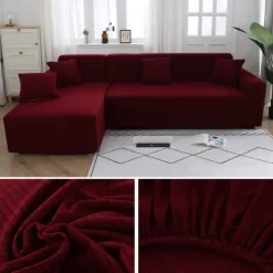 Stretch Sofa Cover Slipcover Jacquard Elastic Sectional Couch Armchair Loveseat 4 or 4 or 3 Seater Burgundy Red L Shape White Grey Black Plain Solid Color Soft Durable Washable(1 Free Cushion Cover)