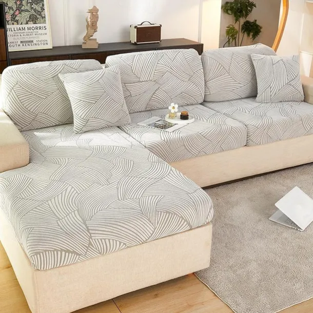 Stretch Sofa Seat Cushion Cover Slipcover Elastic Couch Armchair Loveseat 4 Or 3 Seater Grey Plain Solid Soft Durable Washable