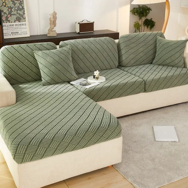 Stretch Sofa Seat Cushion Cover Slipcover Elastic Couch Armchair Loveseat 4 Or 3 Seater Grey Plain Solid Soft Durable Washable