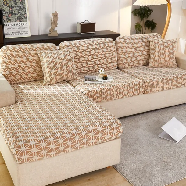 Stretch Sofa Seat Cushion Cover Slipcover Elastic Couch Armchair Loveseat 4 Or 3 Seater Grey Plain Solid Soft Durable Washable