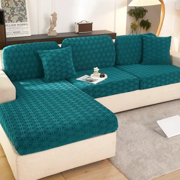 Stretch Sofa Seat Cushion Cover Slipcover Elastic Couch Armchair Loveseat 4 Or 3 Seater Grey Plain Solid Soft Durable Washable