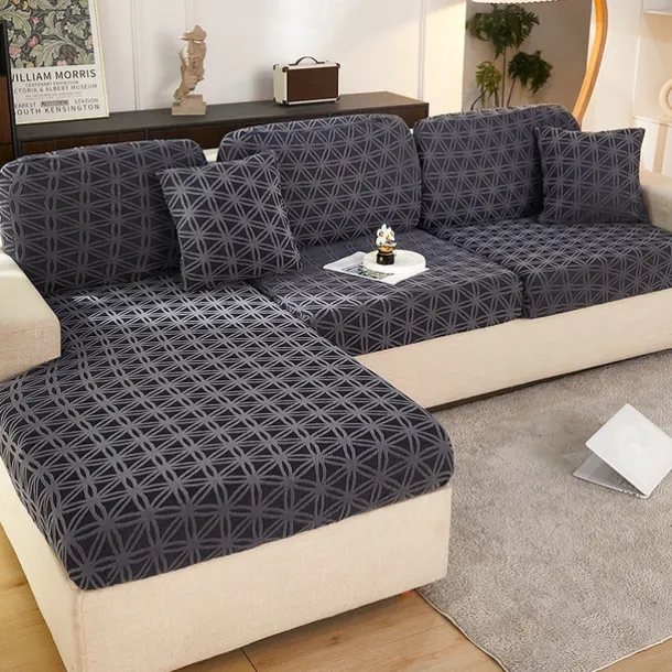 Stretch Sofa Seat Cushion Cover Slipcover Elastic Couch Armchair Loveseat 4 Or 3 Seater Grey Plain Solid Soft Durable Washable