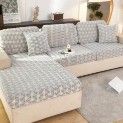 Stretch Sofa Seat Cushion Cover Slipcover Elastic Couch Armchair Loveseat 4 Or 3 Seater Grey Plain Solid Soft Durable Washable