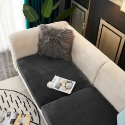 Stretch Sofa seat Cushion Cover Velvet Slipcover Elastic Couch Armchair Loveseat 4 or 3 Seater Grey Burgundy Red Black Blue Plain Solid Soft Durable Washable