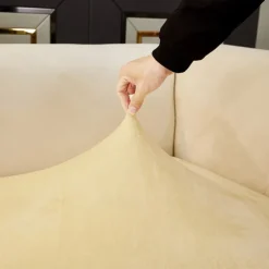 Stretch Sofa seat Cushion Cover Velvet Slipcover Elastic Couch Armchair Loveseat 4 or 3 Seater Grey Burgundy Red Black Blue Plain Solid Soft Durable Washable