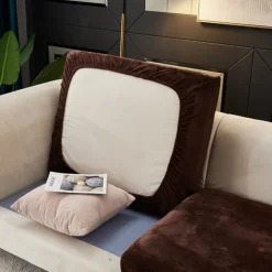 Stretch Sofa seat Cushion Cover Velvet Slipcover Elastic Couch Armchair Loveseat 4 or 3 Seater Grey Burgundy Red Black Blue Plain Solid Soft Durable Washable