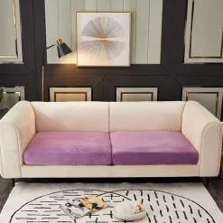 Stretch Sofa seat Cushion Cover Velvet Slipcover Elastic Couch Armchair Loveseat 4 or 3 Seater Grey Burgundy Red Black Blue Plain Solid Soft Durable Washable