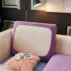 Stretch Sofa seat Cushion Cover Velvet Slipcover Elastic Couch Armchair Loveseat 4 or 3 Seater Grey Burgundy Red Black Blue Plain Solid Soft Durable Washable