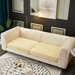 Stretch Sofa seat Cushion Cover Velvet Slipcover Elastic Couch Armchair Loveseat 4 or 3 Seater Grey Burgundy Red Black Blue Plain Solid Soft Durable Washable