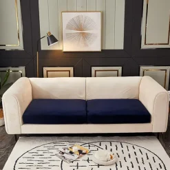 Stretch Sofa seat Cushion Cover Velvet Slipcover Elastic Couch Armchair Loveseat 4 or 3 Seater Grey Burgundy Red Black Blue Plain Solid Soft Durable Washable
