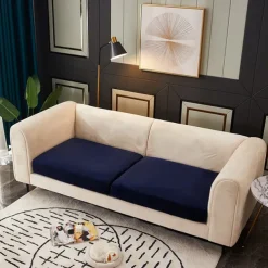 Stretch Sofa seat Cushion Cover Velvet Slipcover Elastic Couch Armchair Loveseat 4 or 3 Seater Grey Burgundy Red Black Blue Plain Solid Soft Durable Washable
