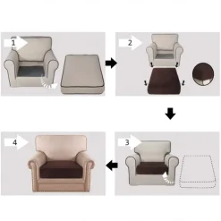 Stretch Sofa seat Cushion Cover Velvet Slipcover Elastic Couch Armchair Loveseat 4 or 3 Seater Grey Burgundy Red Black Blue Plain Solid Soft Durable Washable