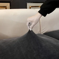 Stretch Sofa seat Cushion Cover Velvet Slipcover Elastic Couch Armchair Loveseat 4 or 3 Seater Grey Burgundy Red Black Blue Plain Solid Soft Durable Washable