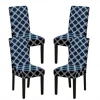 Stretch Spandex Dining Chair Cover 4 Pcs Set, Geometric Printed Stretch Chair Protector Cover Seat Slipcover with Elastic Band for Dining Room,Wedding, Ceremony, Banquet,Home Decor