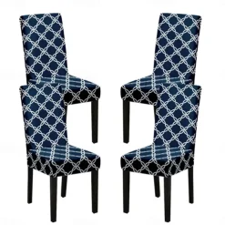 Stretch Spandex Dining Chair Cover 4 Pcs Set, Geometric Printed Stretch Chair Protector Cover Seat Slipcover with Elastic Band for Dining Room,Wedding, Ceremony, Banquet,Home Decor