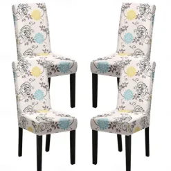 Stretch Spandex Dining Chair Cover 4 Pcs Set, Geometric Printed Stretch Chair Protector Cover Seat Slipcover with Elastic Band for Dining Room,Wedding, Ceremony, Banquet,Home Decor