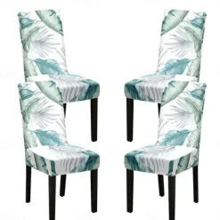 Stretch Spandex Dining Chair Cover 4 Pcs Set, Geometric Printed Stretch Chair Protector Cover Seat Slipcover with Elastic Band for Dining Room,Wedding, Ceremony, Banquet,Home Decor