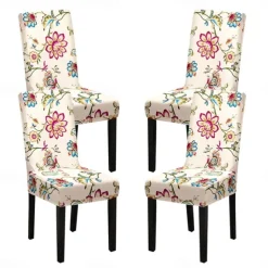 Stretch Spandex Dining Chair Cover 4 Pcs Set, Geometric Printed Stretch Chair Protector Cover Seat Slipcover with Elastic Band for Dining Room,Wedding, Ceremony, Banquet,Home Decor