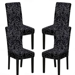 Stretch Spandex Dining Chair Cover 4 Pcs Set, Geometric Printed Stretch Chair Protector Cover Seat Slipcover with Elastic Band for Dining Room,Wedding, Ceremony, Banquet,Home Decor