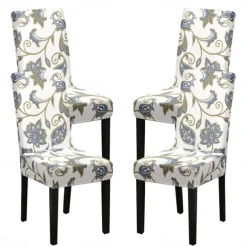 Stretch Spandex Dining Chair Cover 4 Pcs Set, Geometric Printed Stretch Chair Protector Cover Seat Slipcover with Elastic Band for Dining Room,Wedding, Ceremony, Banquet,Home Decor