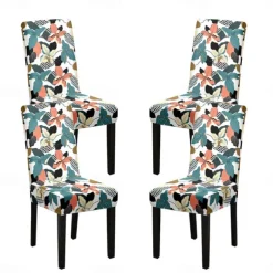 Stretch Spandex Dining Chair Cover 4 Pcs Set, Geometric Printed Stretch Chair Protector Cover Seat Slipcover with Elastic Band for Dining Room,Wedding, Ceremony, Banquet,Home Decor