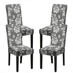 Stretch Spandex Dining Chair Cover 4 Pcs Set, Geometric Printed Stretch Chair Protector Cover Seat Slipcover with Elastic Band for Dining Room,Wedding, Ceremony, Banquet,Home Decor