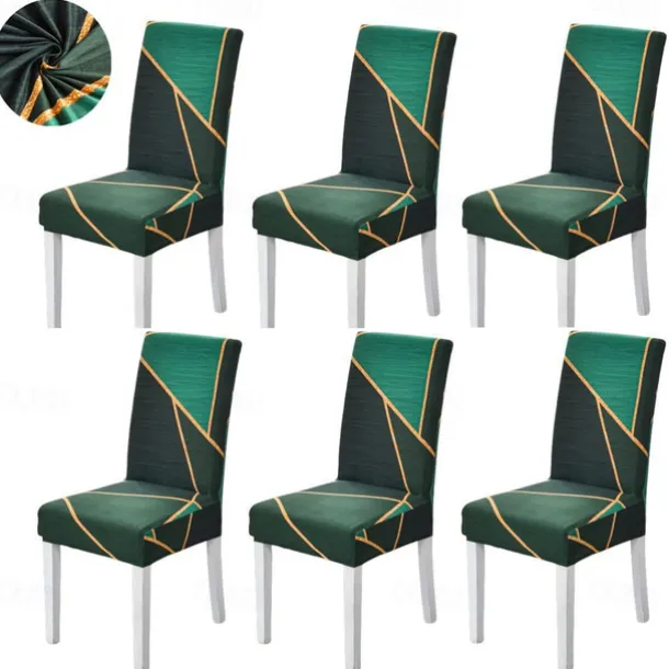 Stretch Spandex Dining Chair Cover 4/6 Pcs Set, Geometric Pattern High Back Dining Chair Cover Slipcover with Elastic Band for Dining Room,Wedding, Ceremony, Banquet,Home Decor